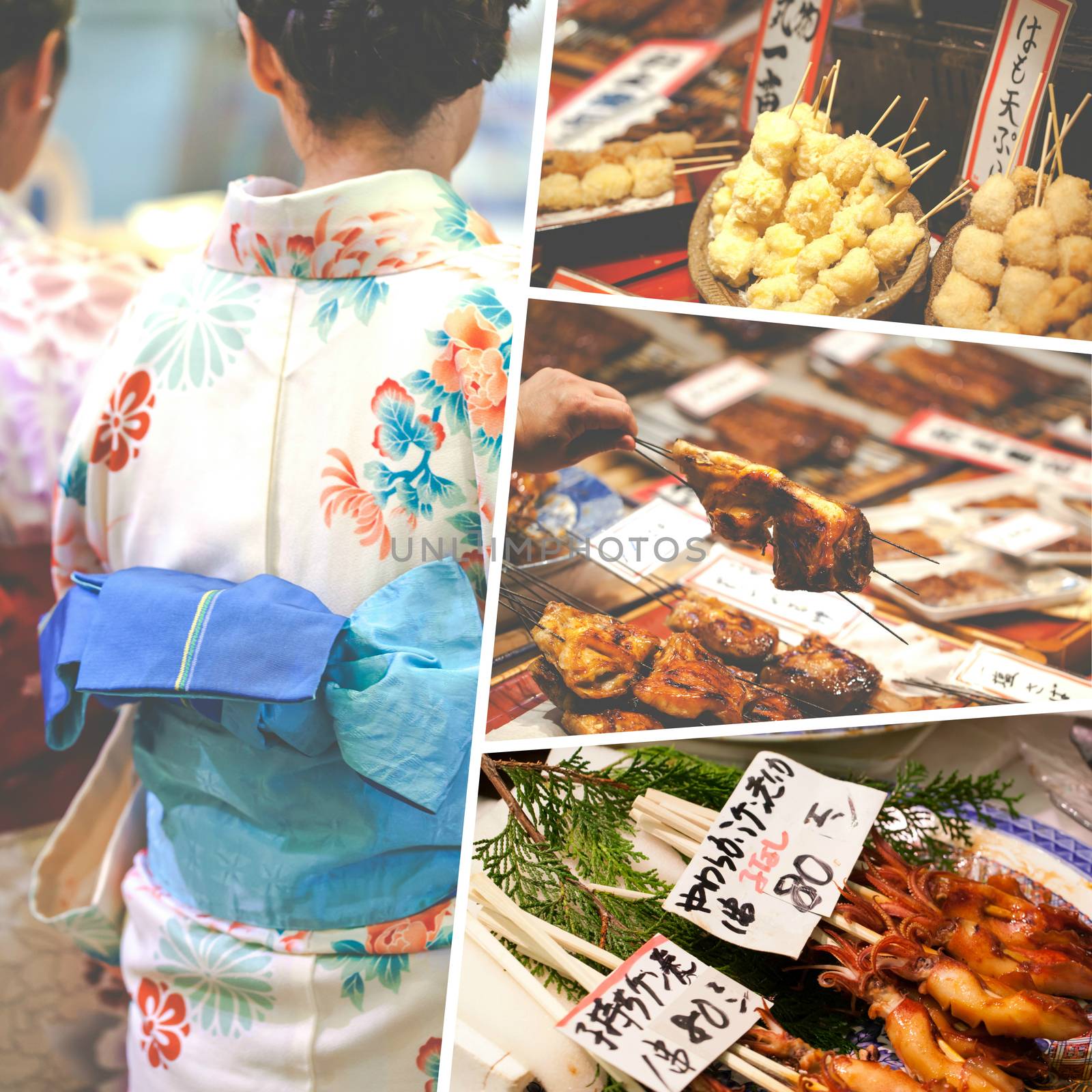 Collage of Japan food images - travel background (my photos)

