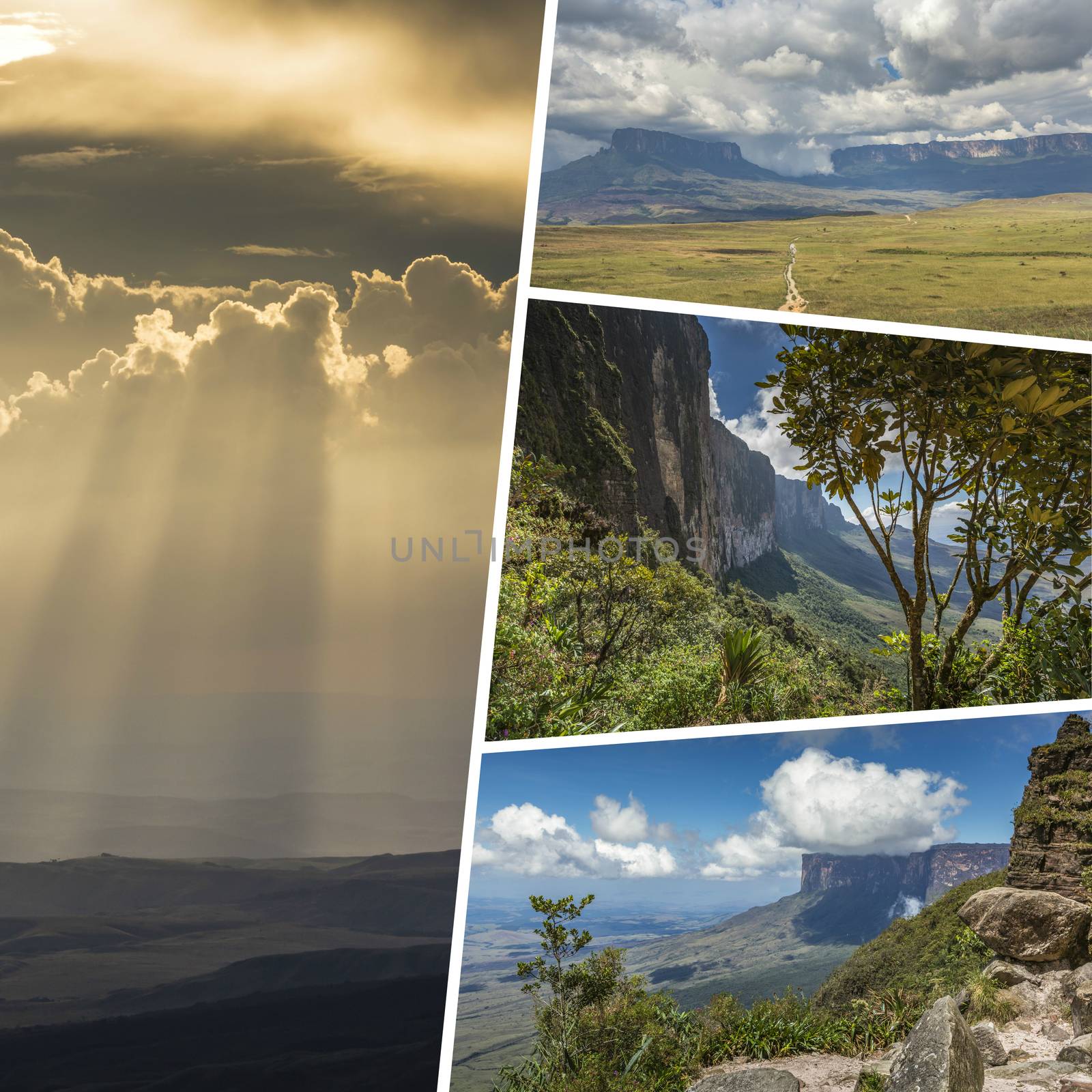 Collage of Table mountain Roraima with clouds, Venezuela, Latin  by mariusz_prusaczyk