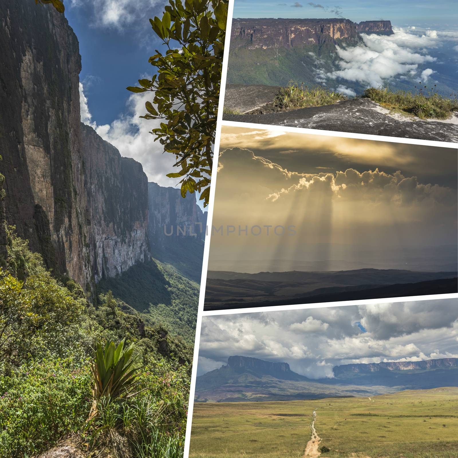 Collage of Table mountain Roraima with clouds, Venezuela, Latin America. images - travel background (my photos)