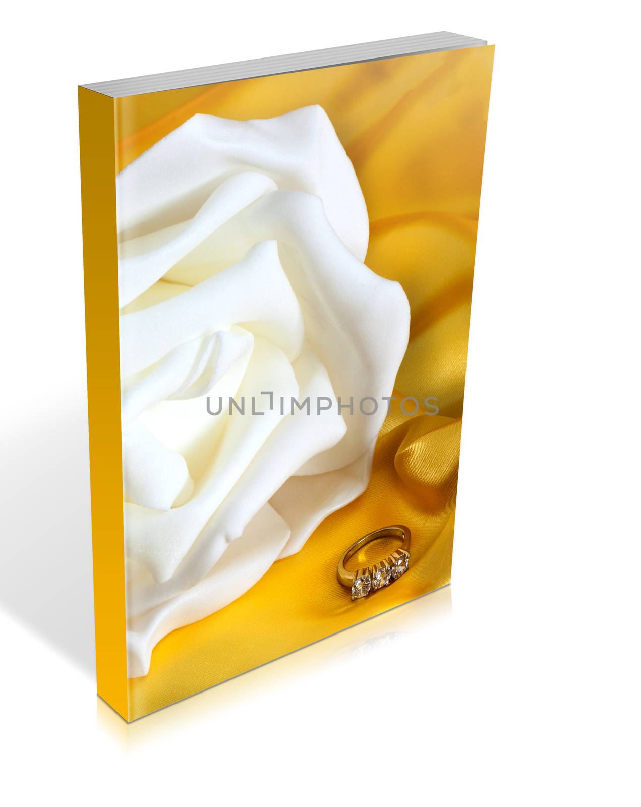 book of  wedding rings on  a yellow fabric background