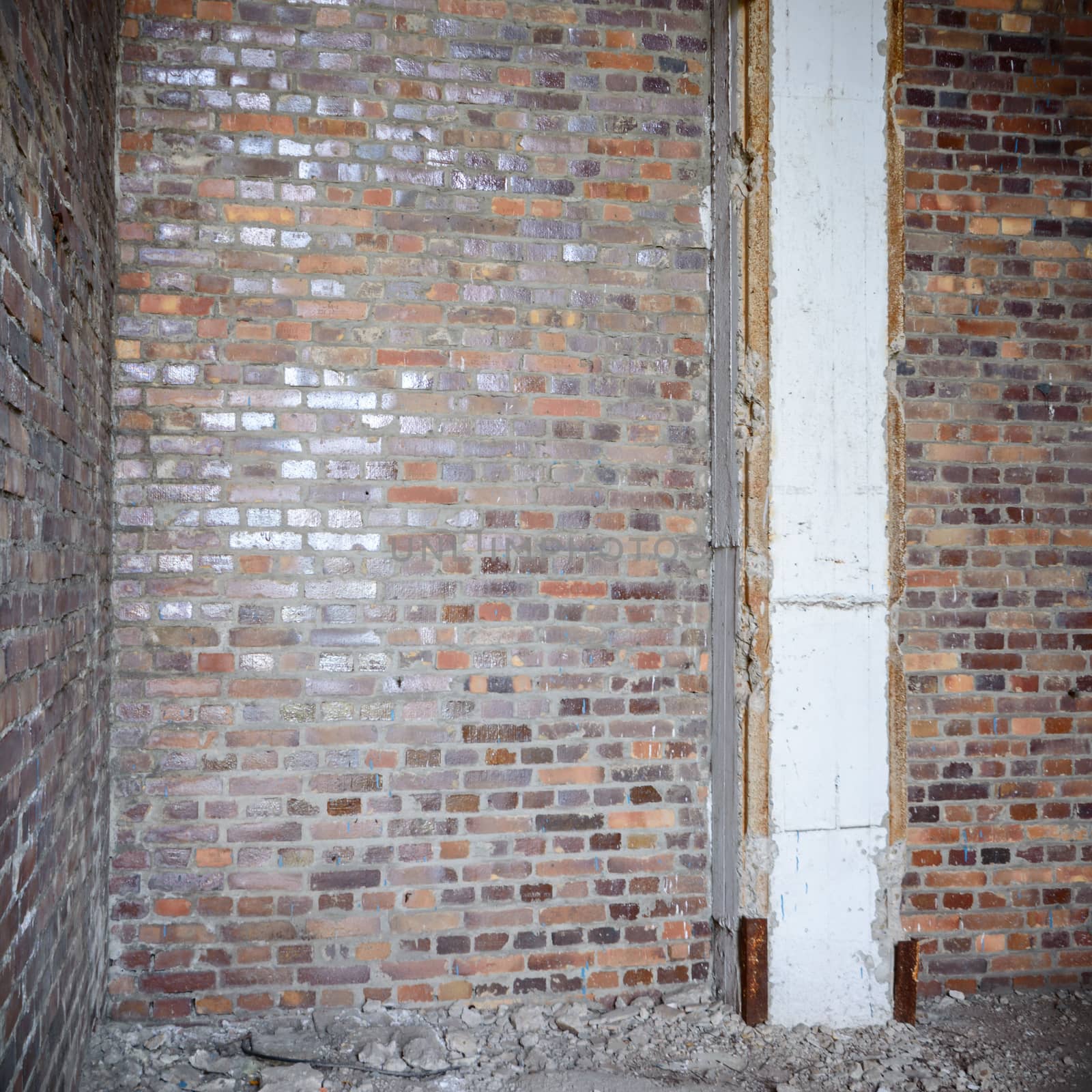 wide angle view of an old wall abandoned factory building