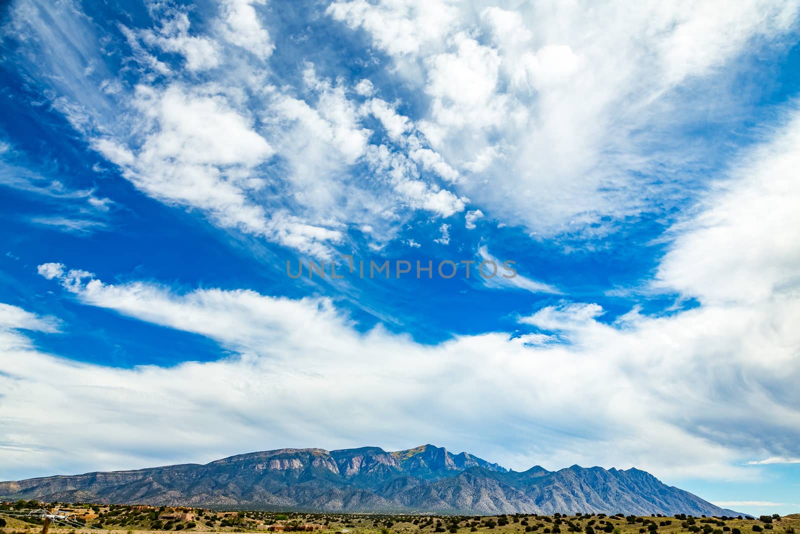 A view of Palomas Peak in the Sandia Mountains near Bernalillo, New Mexico.