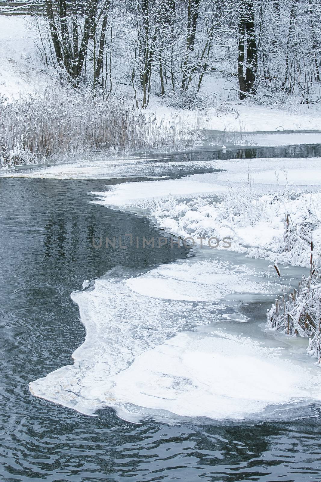 Winter landscape with small river