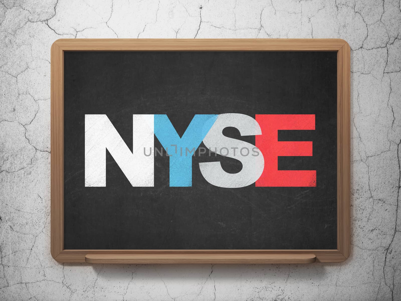 Stock market indexes concept: Painted multicolor text NYSE on School board background, 3D Rendering