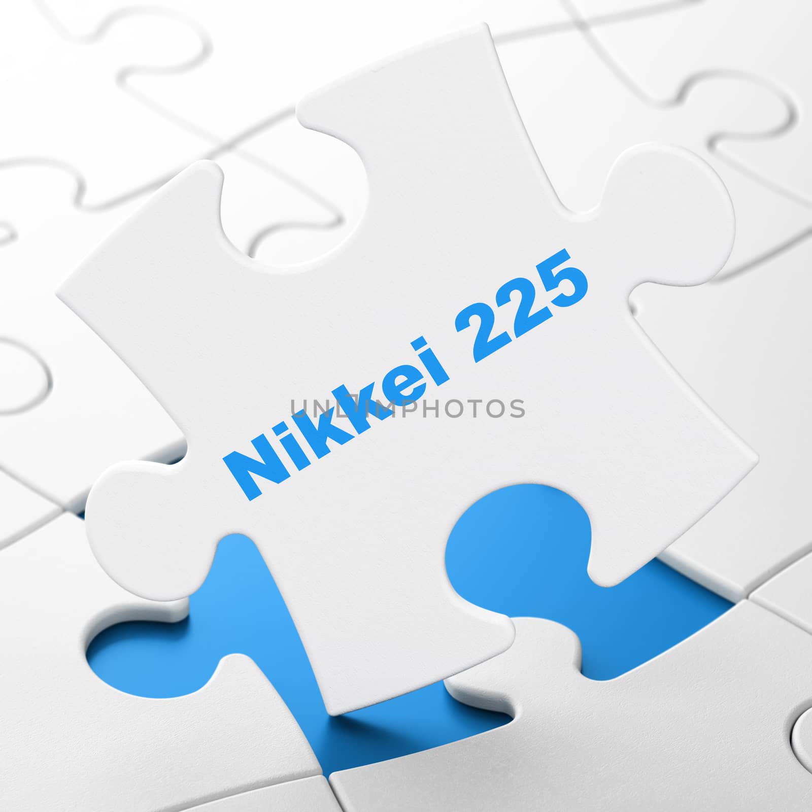Stock market indexes concept: Nikkei 225 on White puzzle pieces background, 3D rendering
