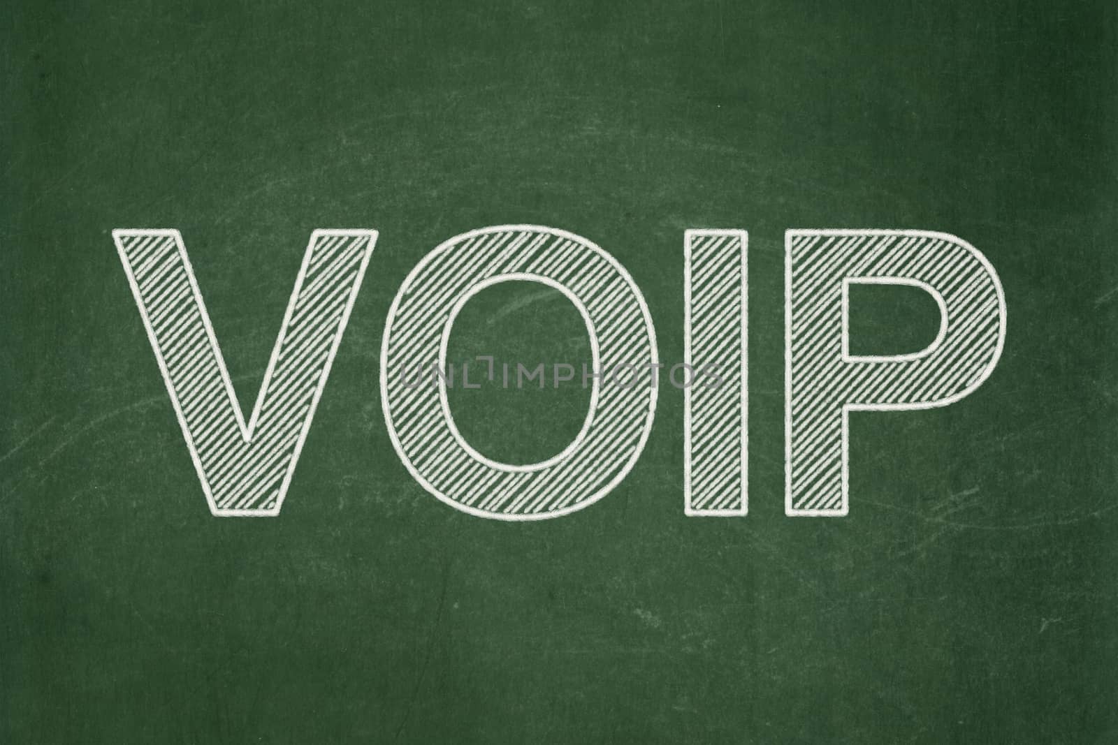 Web development concept: text VOIP on Green chalkboard background