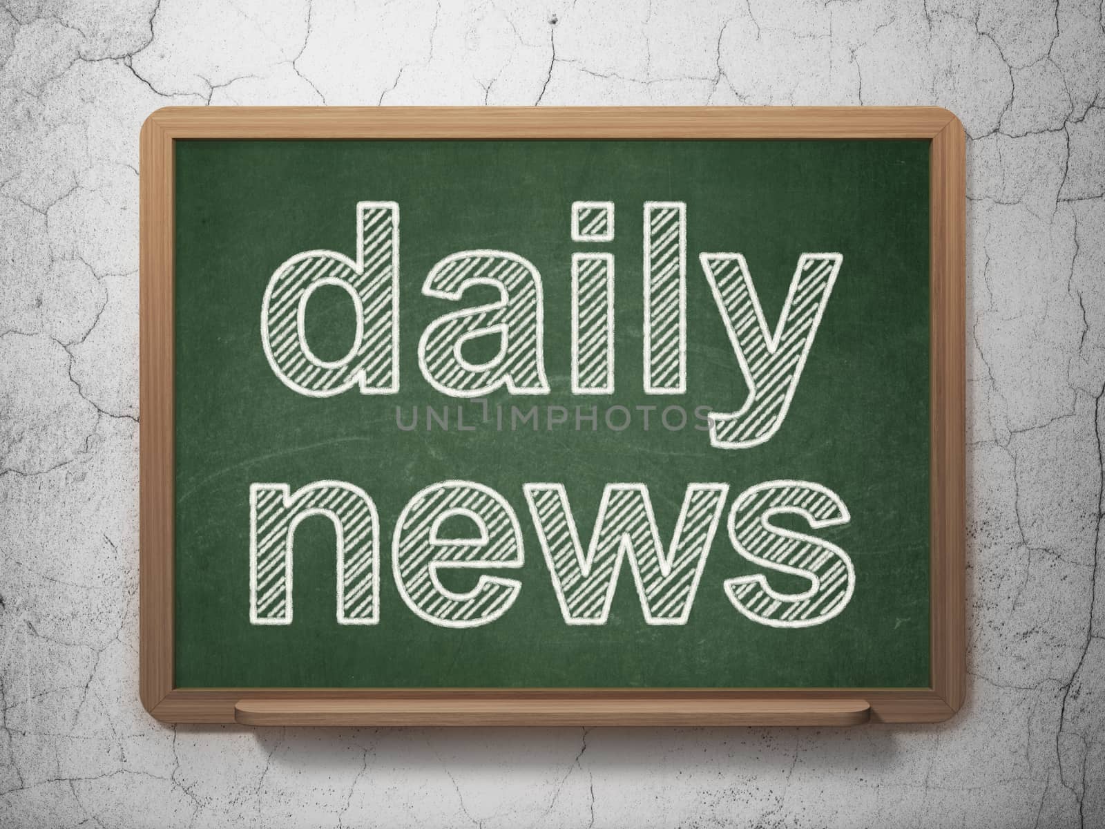 News concept: text Daily News on Green chalkboard on grunge wall background, 3D rendering