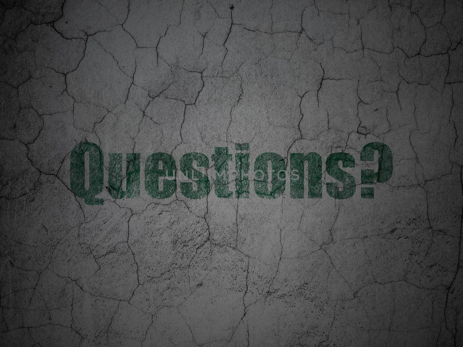 Learning concept: Green Questions? on grunge textured concrete wall background