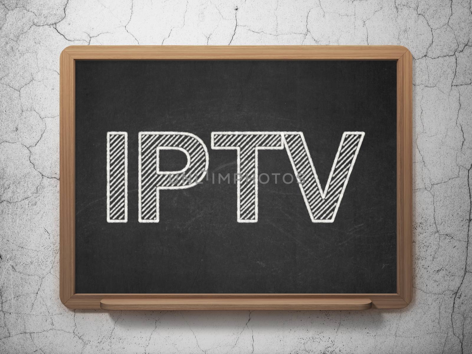 Web development concept: text IPTV on Black chalkboard on grunge wall background, 3D rendering