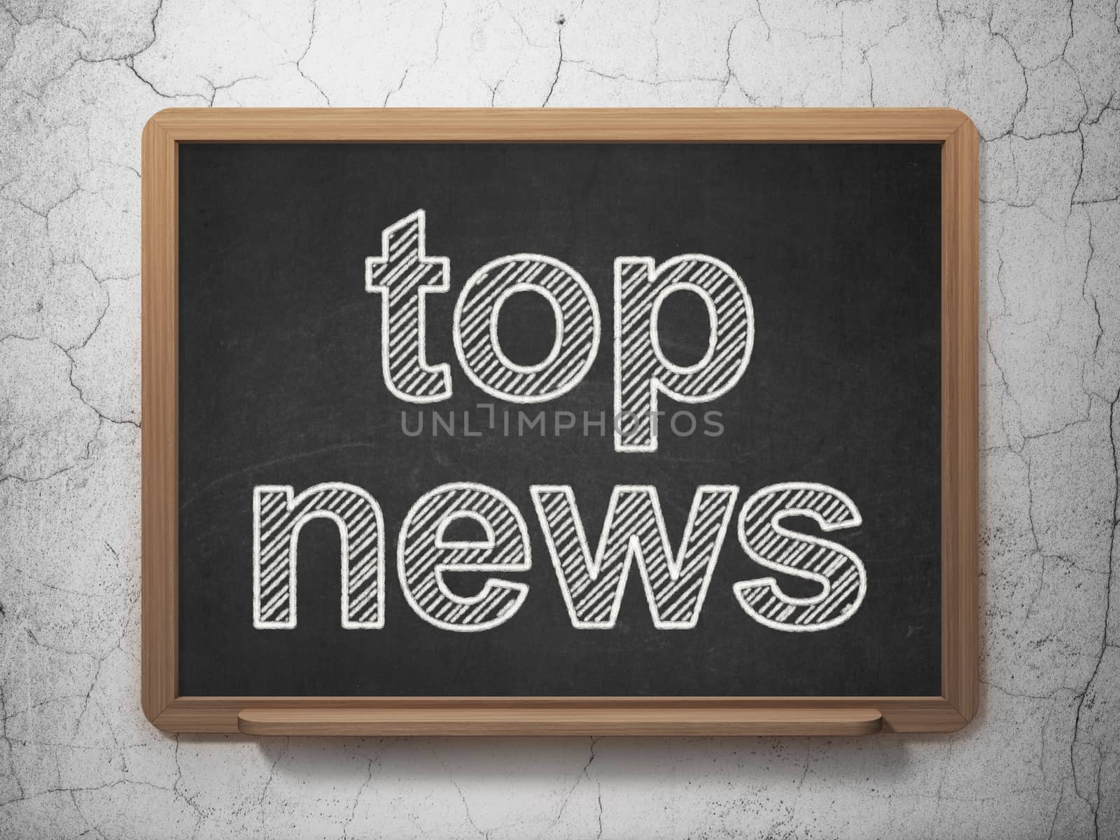 News concept: text Top News on Black chalkboard on grunge wall background, 3D rendering