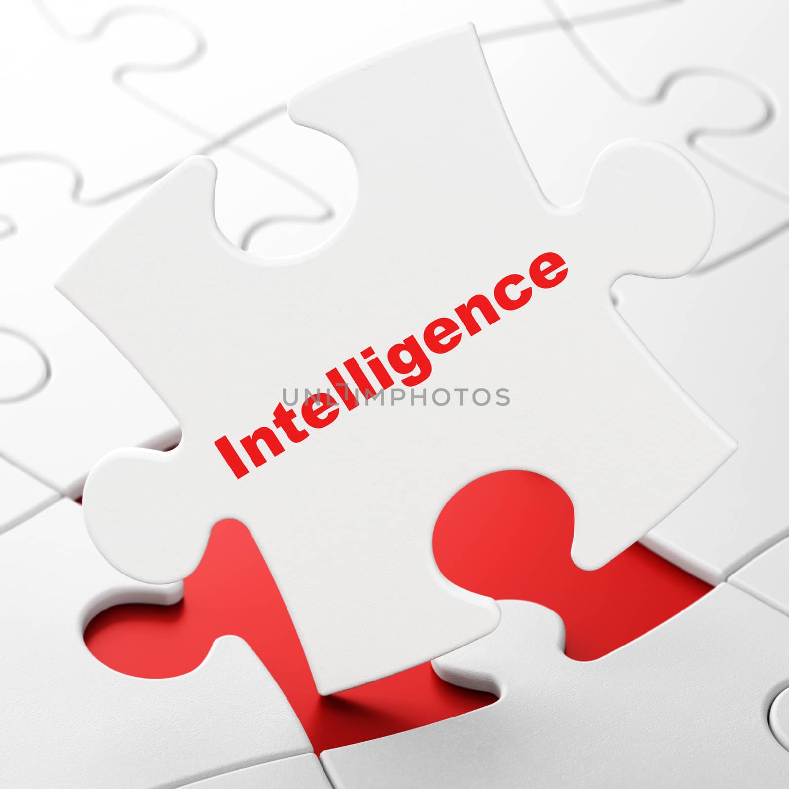 Learning concept: Intelligence on White puzzle pieces background, 3D rendering