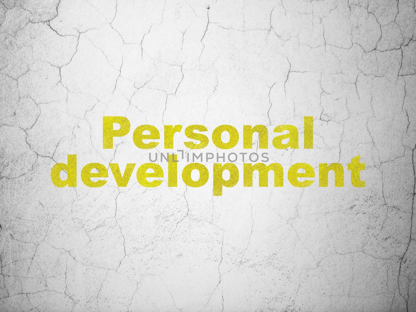 Studying concept: Yellow Personal Development on textured concrete wall background