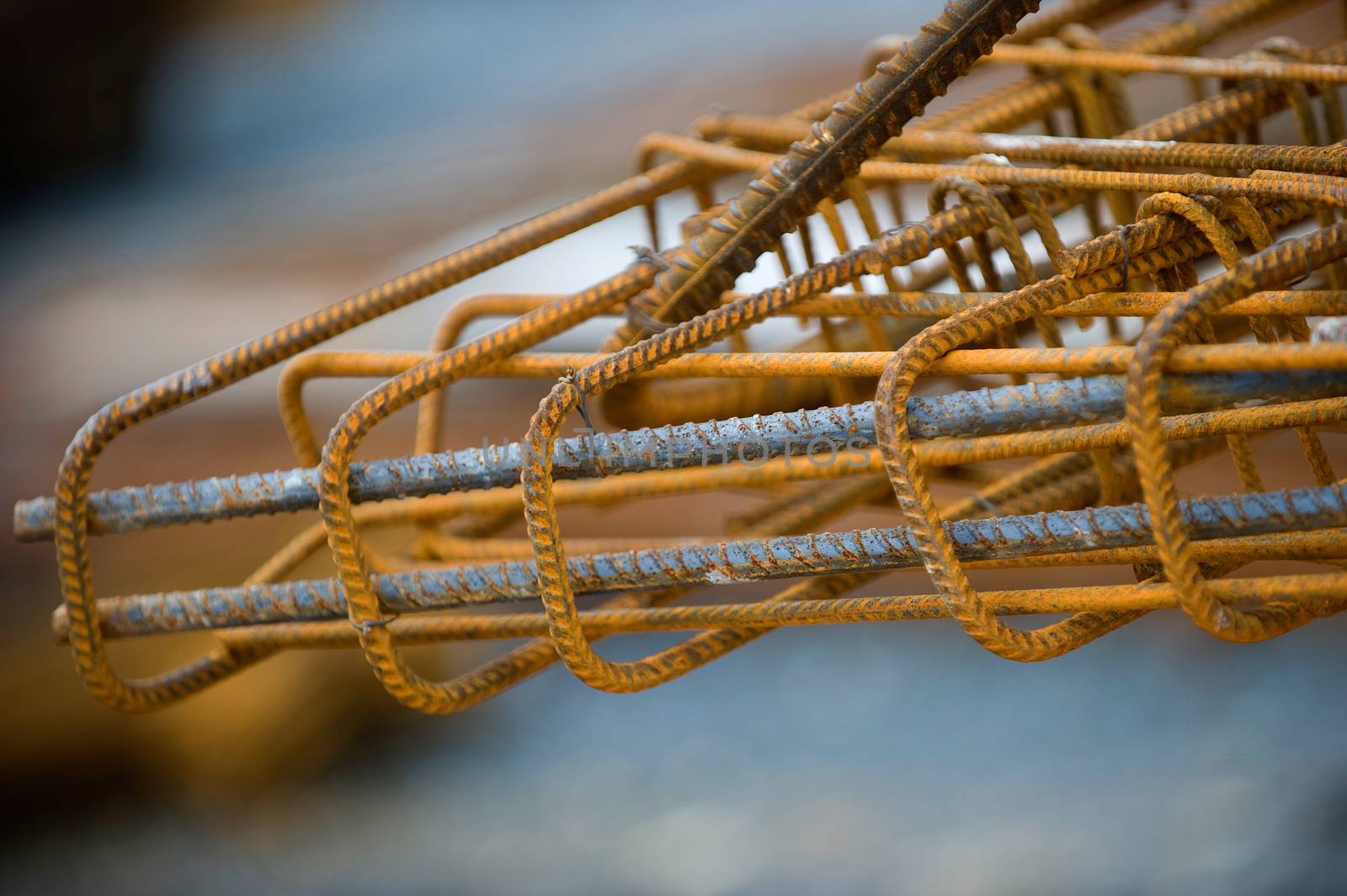 Stack of reinforcing bar mesh in a construction site, France