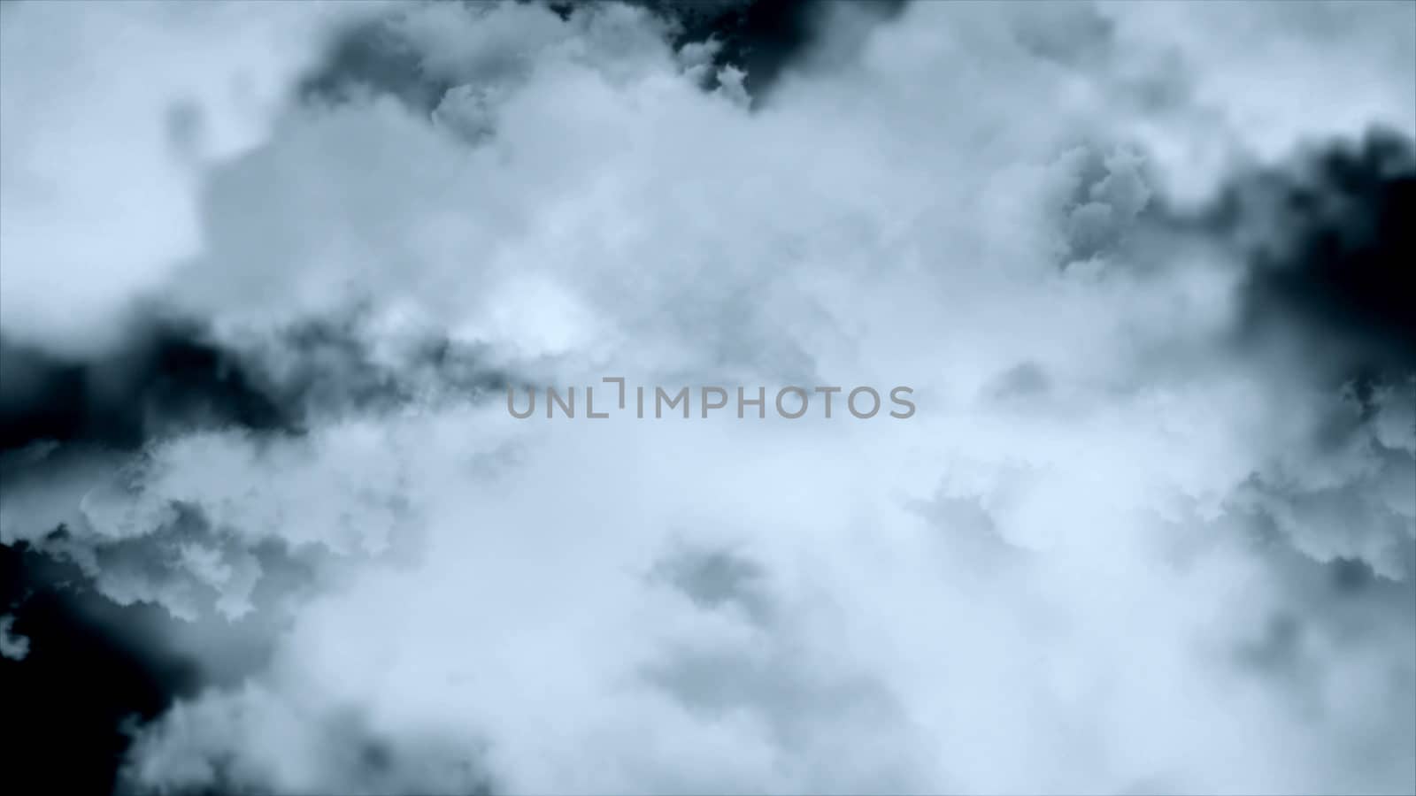 Flying through clouds. Computer graphic. 3D rendering
