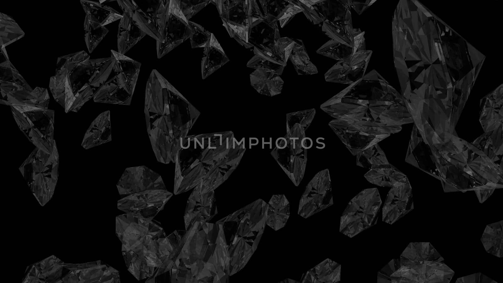 Abstract background with diamonds. Black backdrop. 3D rendering