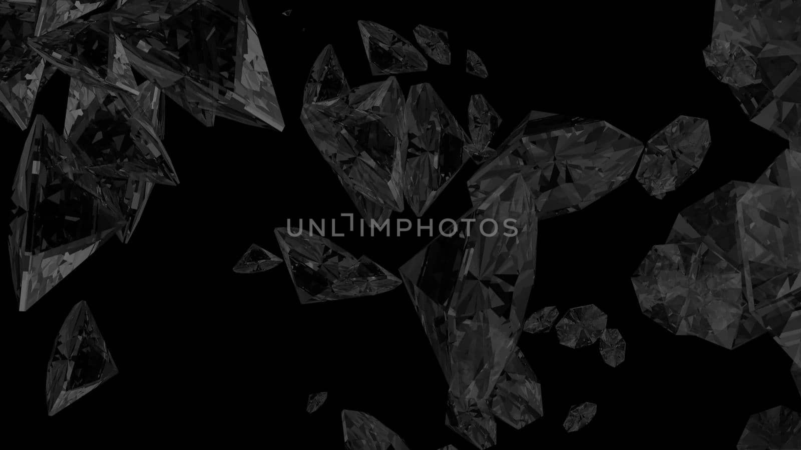 Abstract background with diamonds. Black backdrop. 3D rendering