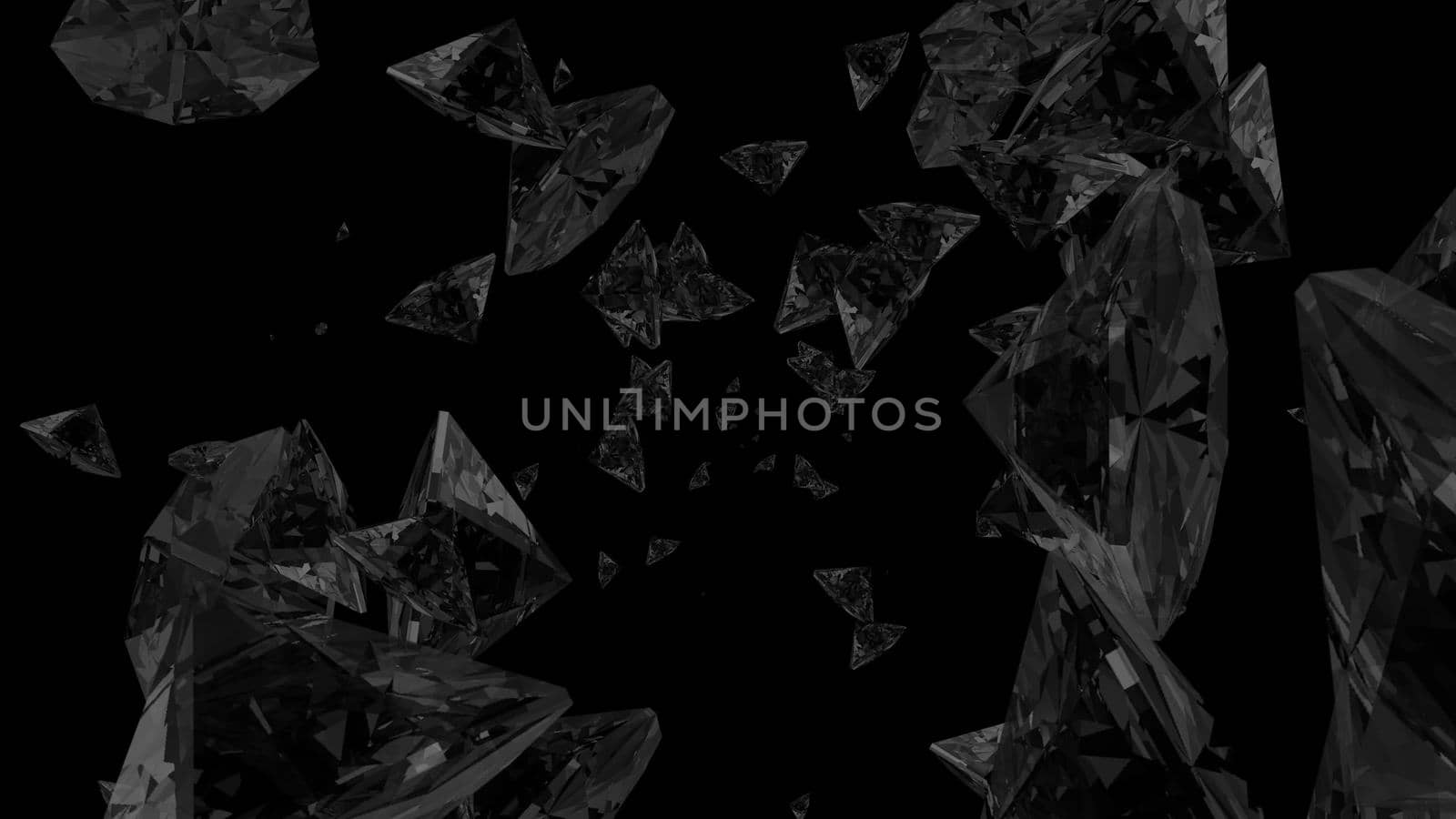 Abstract background with diamonds. Black backdrop. 3D rendering
