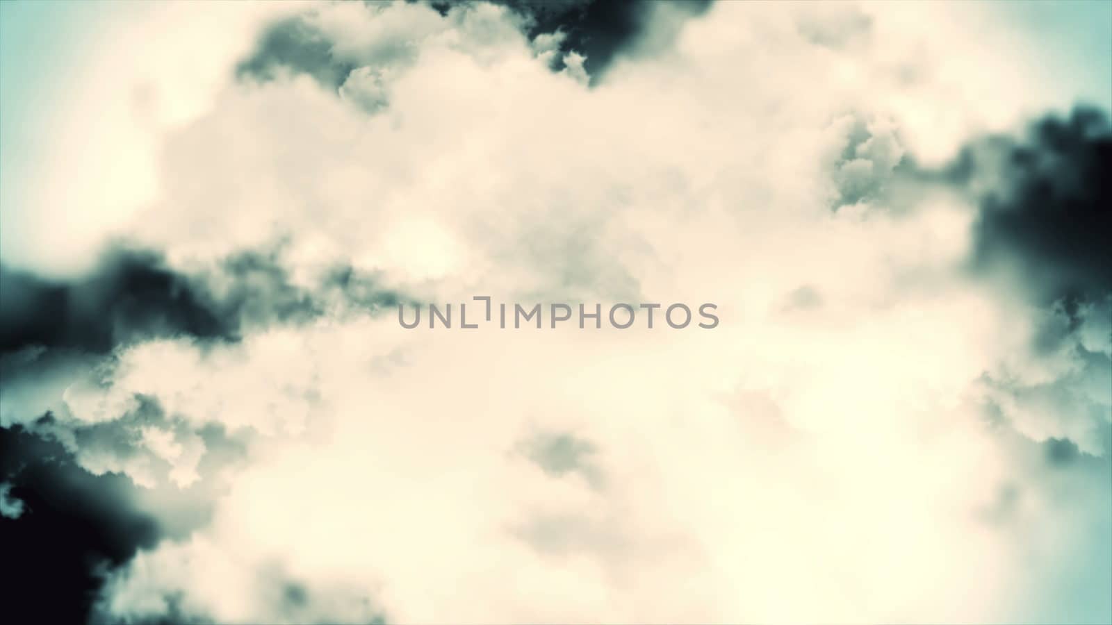 Flying through clouds. Computer graphic. 3D rendering