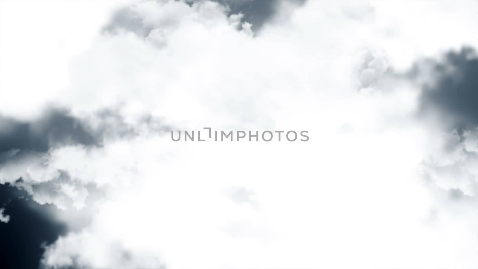 Flying through clouds. Computer graphic. 3D rendering