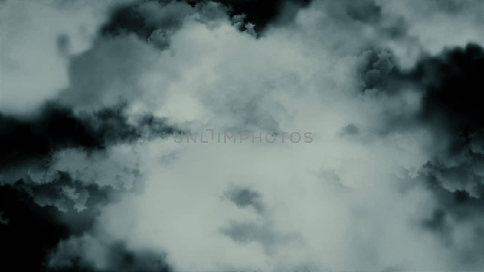 Flying through clouds. Computer graphic. 3D rendering