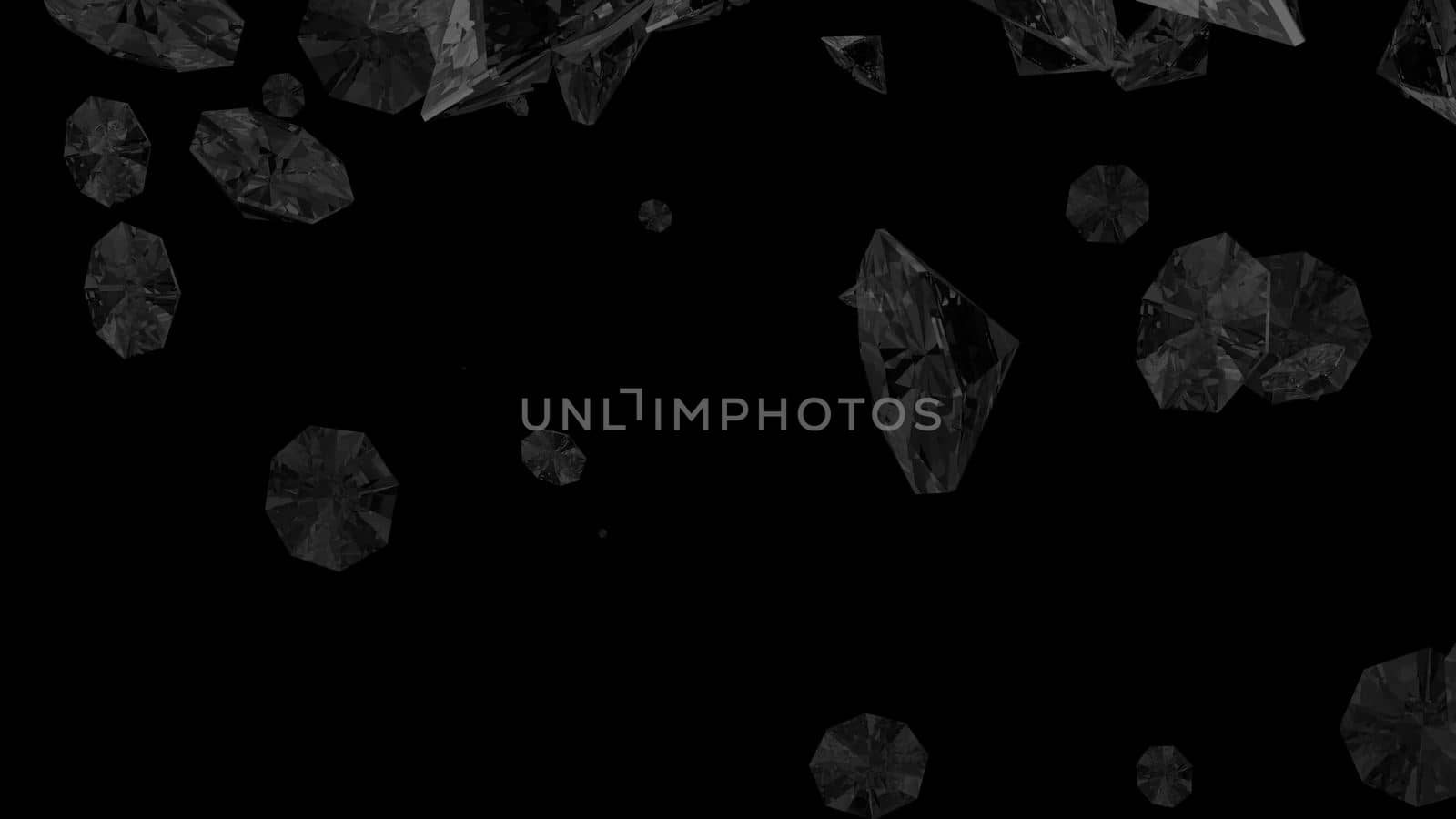 Abstract background with diamonds. Black backdrop. 3D rendering