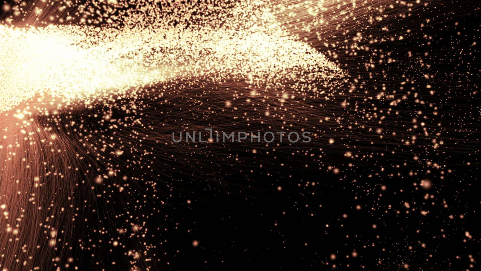 3d rendering of particle trails. Particles move to the side and leave a sparkle trail.