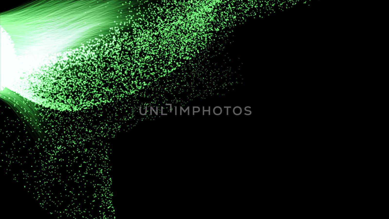 3d rendering of particle trails. Particles move to the side and leave a sparkle trail.