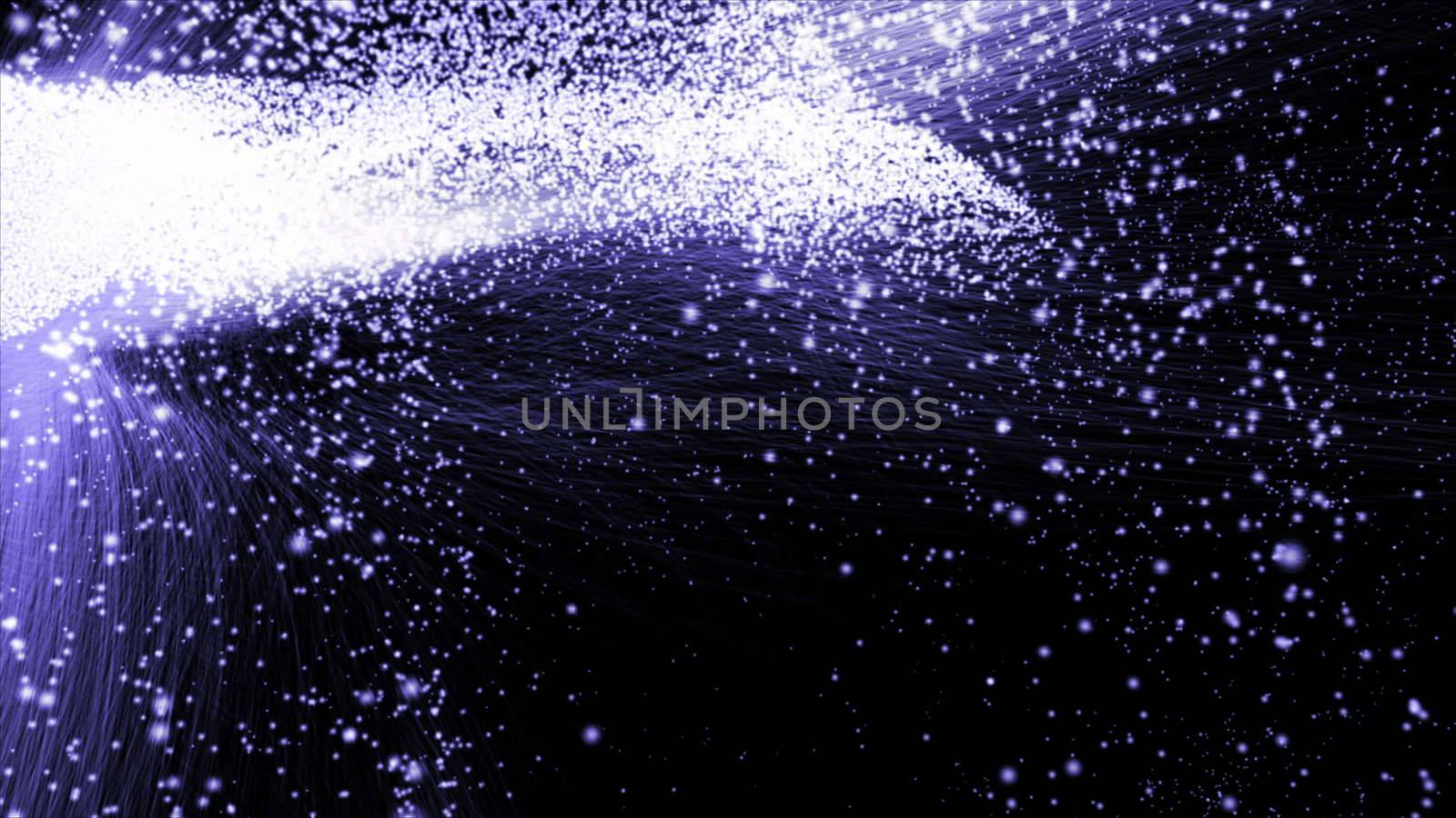 3d rendering of particle trails. Particles move to the side and leave a sparkle trail.