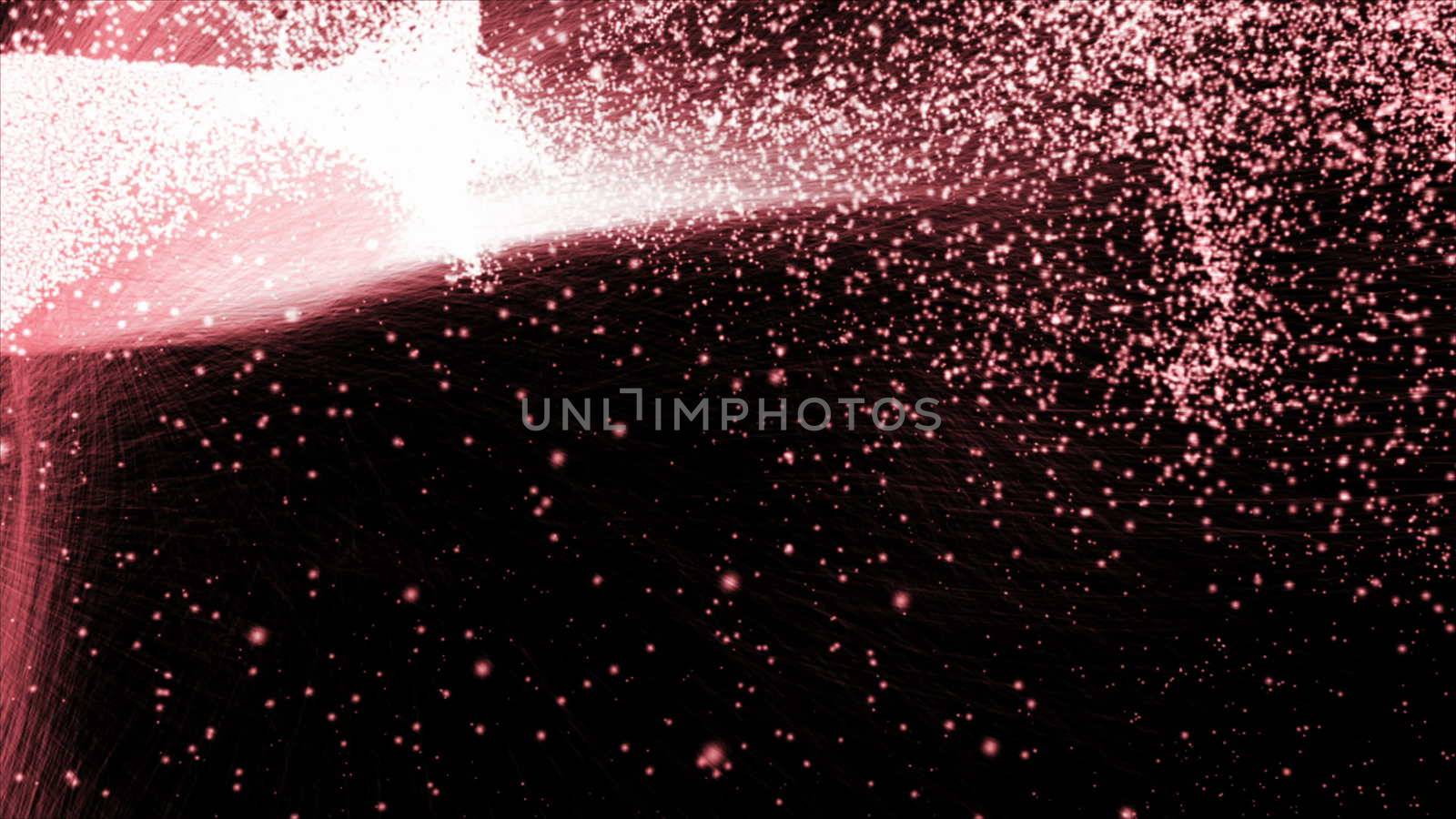 3d rendering of particle trails. Particles move to the side and leave a sparkle trail.