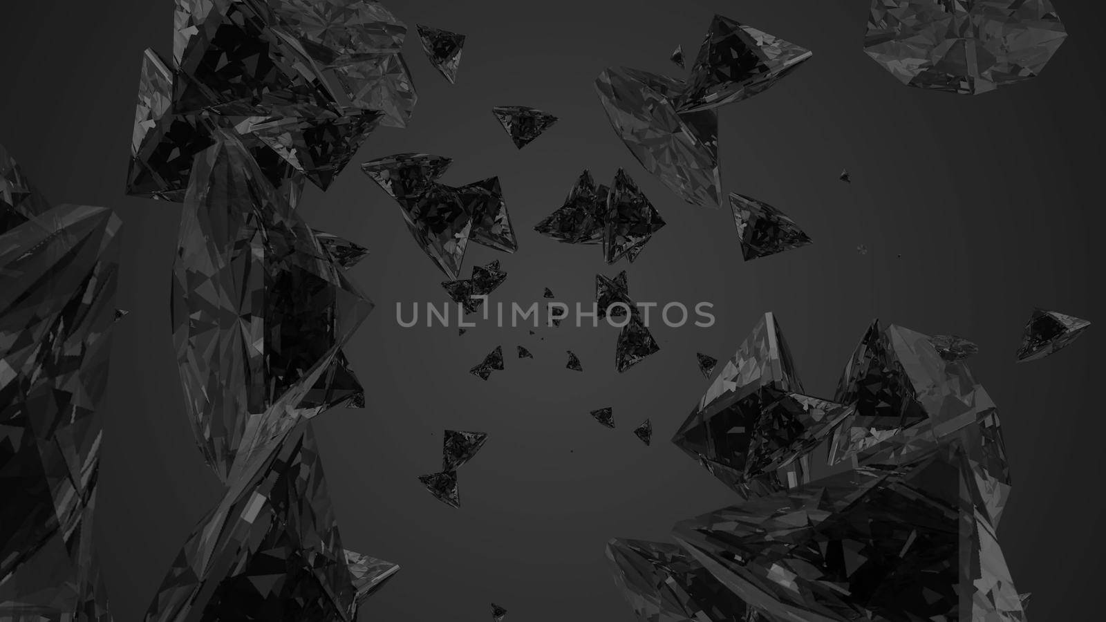 Abstract background with diamonds. Black backdrop. 3D rendering