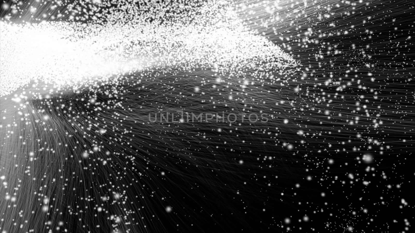 3d rendering of particle trails. Particles move to the side and leave a sparkle trail.