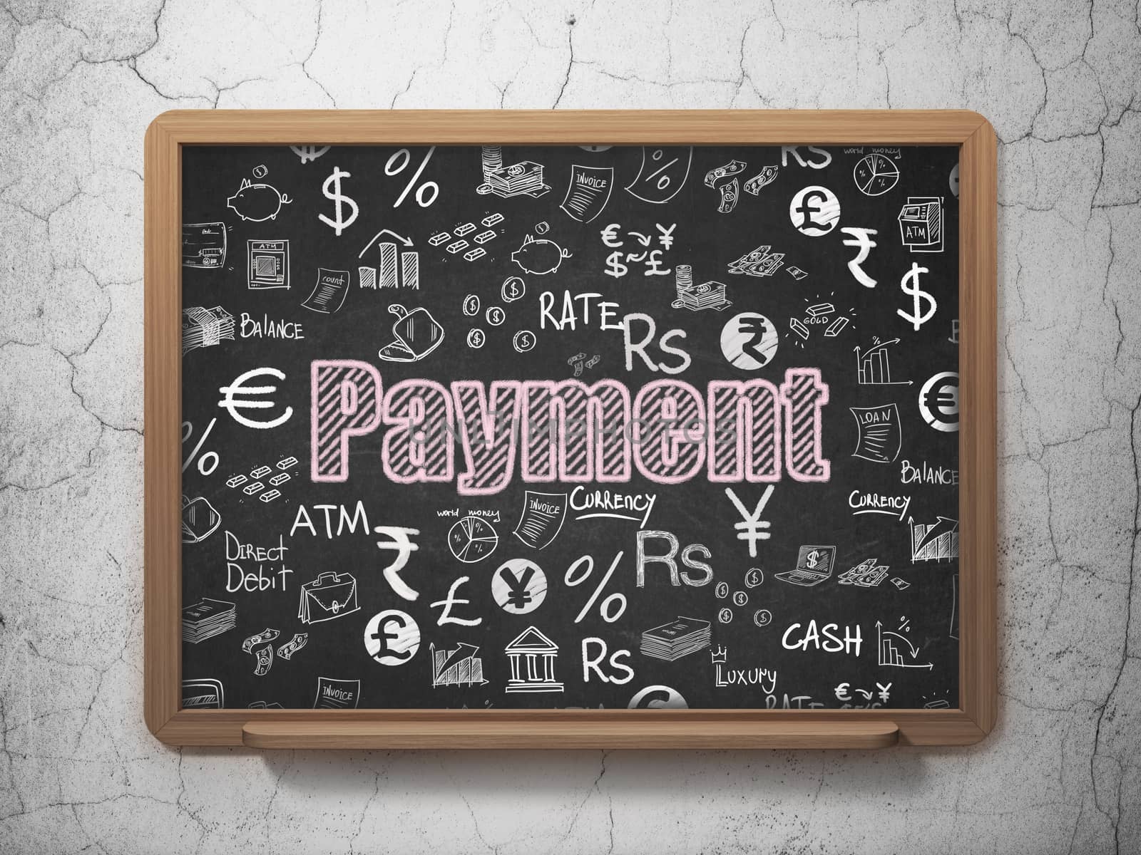Banking concept: Chalk Pink text Payment on School board background with  Hand Drawn Finance Icons, 3D Rendering