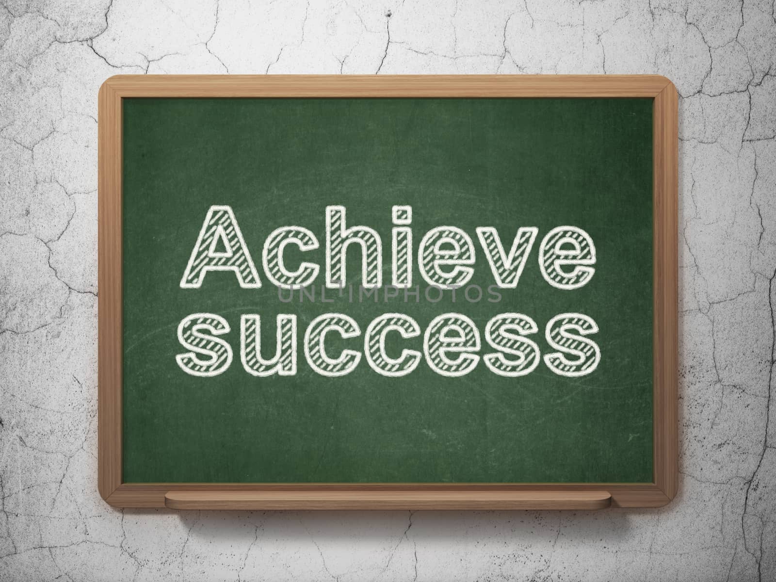 Finance concept: text Achieve Success on Green chalkboard on grunge wall background, 3D rendering