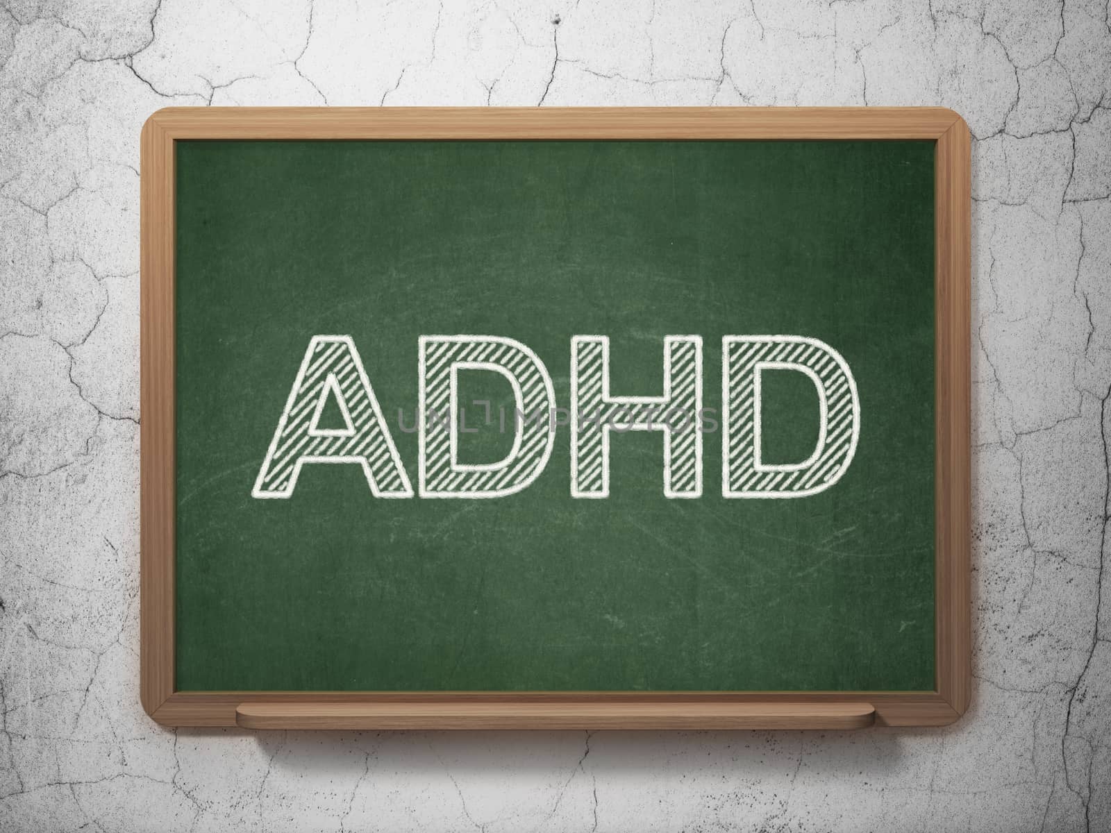 Health concept: text ADHD on Green chalkboard on grunge wall background, 3D rendering