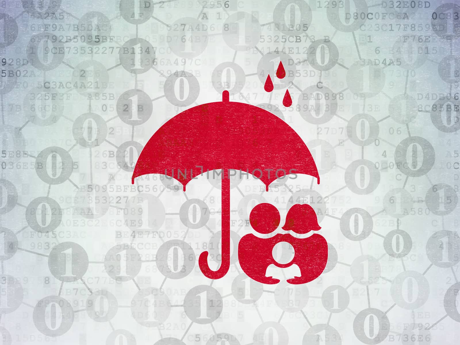 Security concept: Family And Umbrella on Digital Data Paper background by maxkabakov