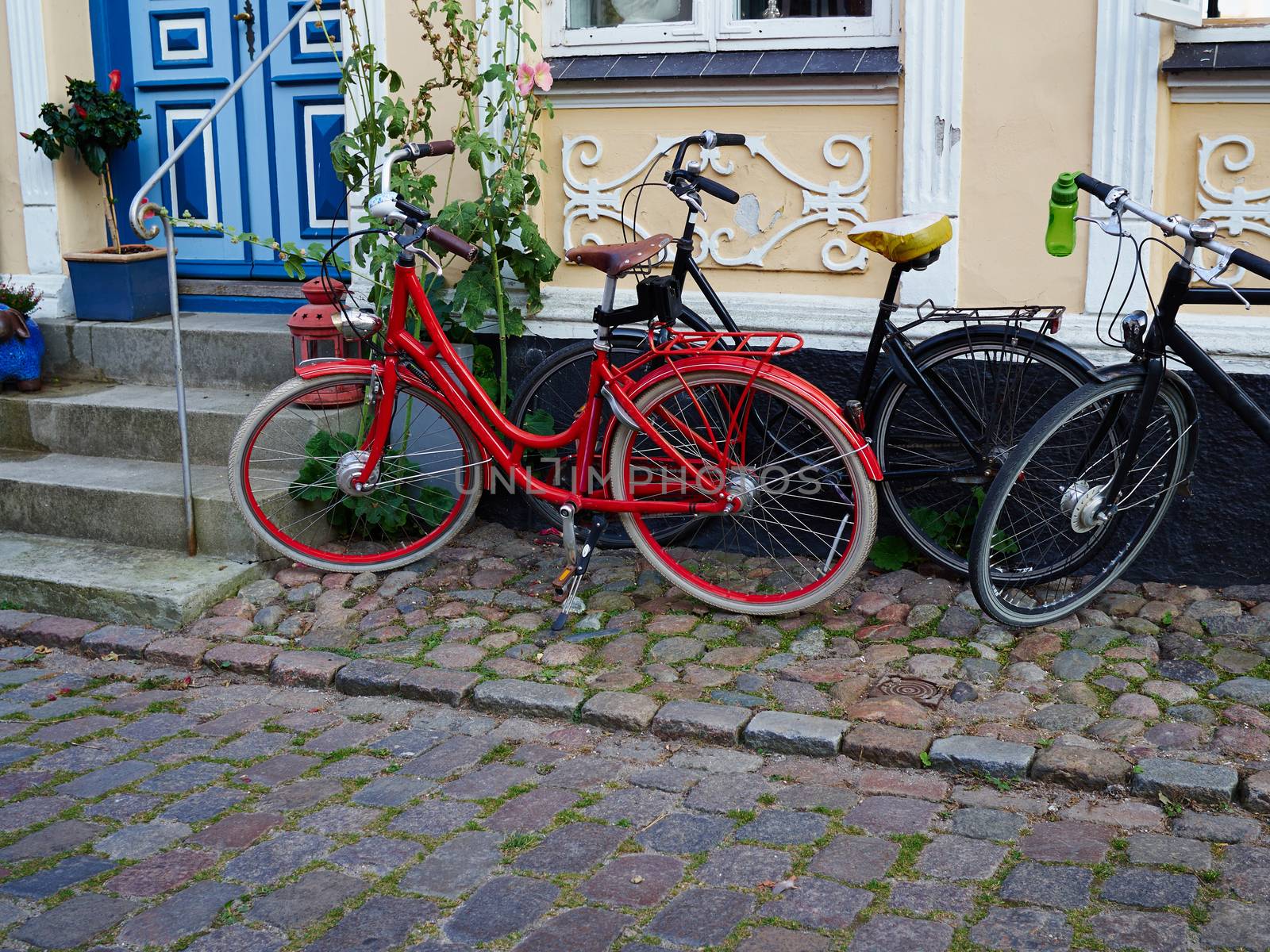 Vintage Classical  Retro Style Bicycle in front of an old house Denmark