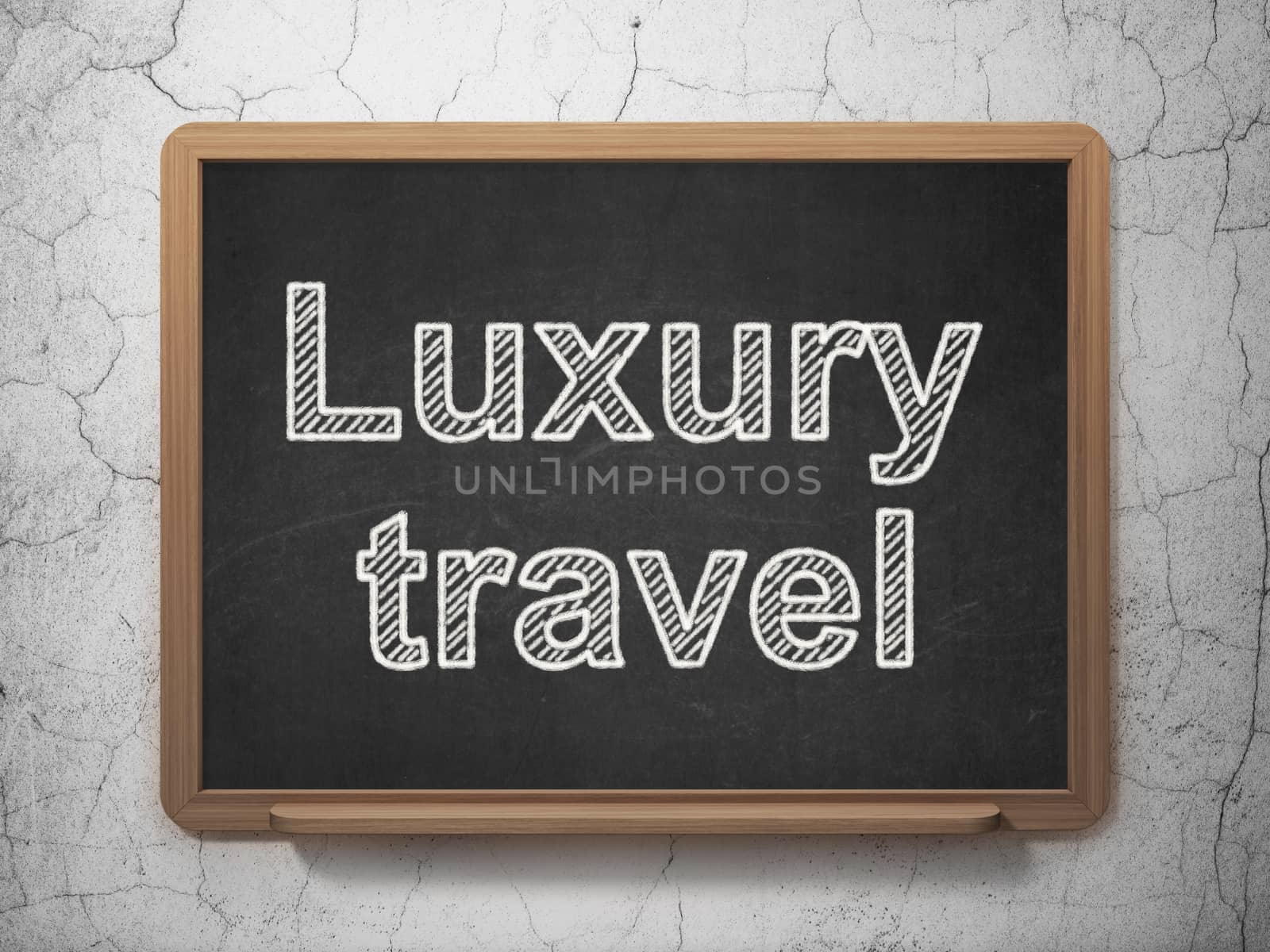 Travel concept: text Luxury Travel on Black chalkboard on grunge wall background, 3D rendering