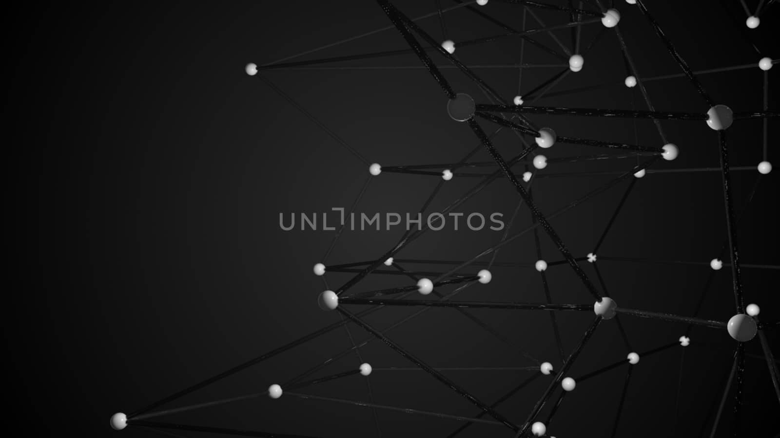 Abstract connected realistic dots. Network backdrop. 3D rendering