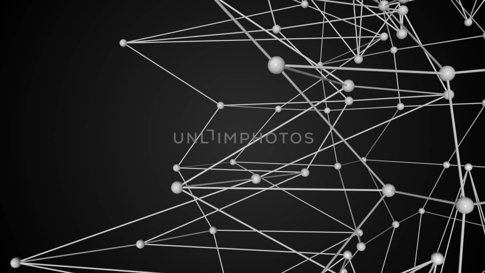 Abstract connected realistic dots. Network backdrop. 3D rendering