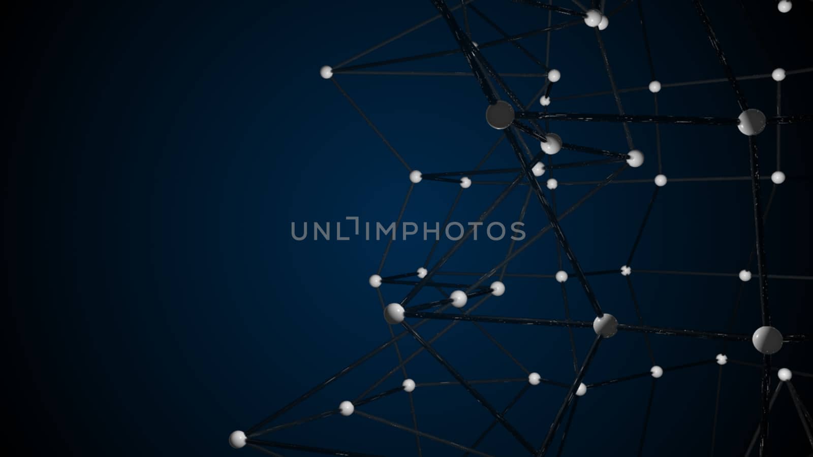 Abstract connected realistic dots. Network backdrop. 3D rendering