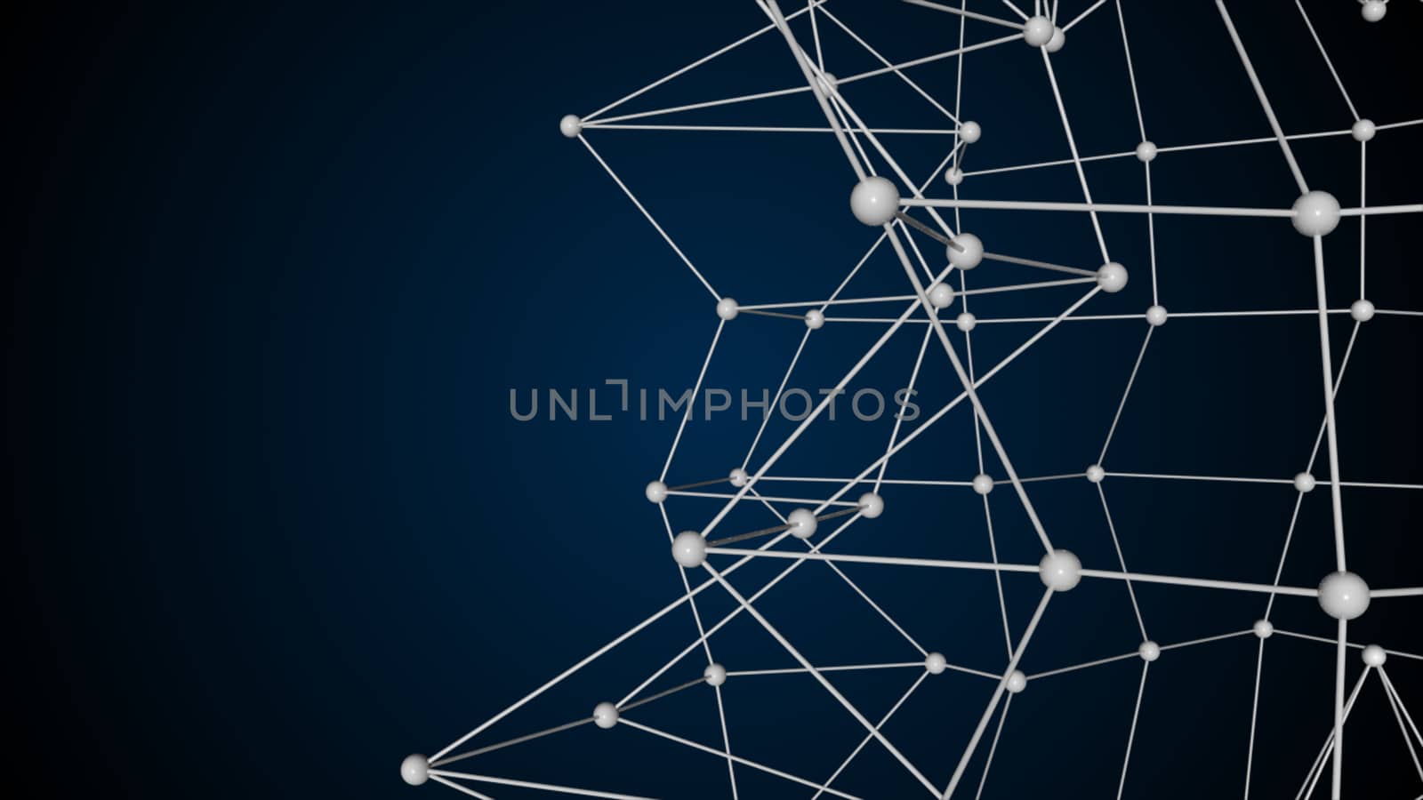 Abstract connected realistic dots. Network backdrop. 3D rendering