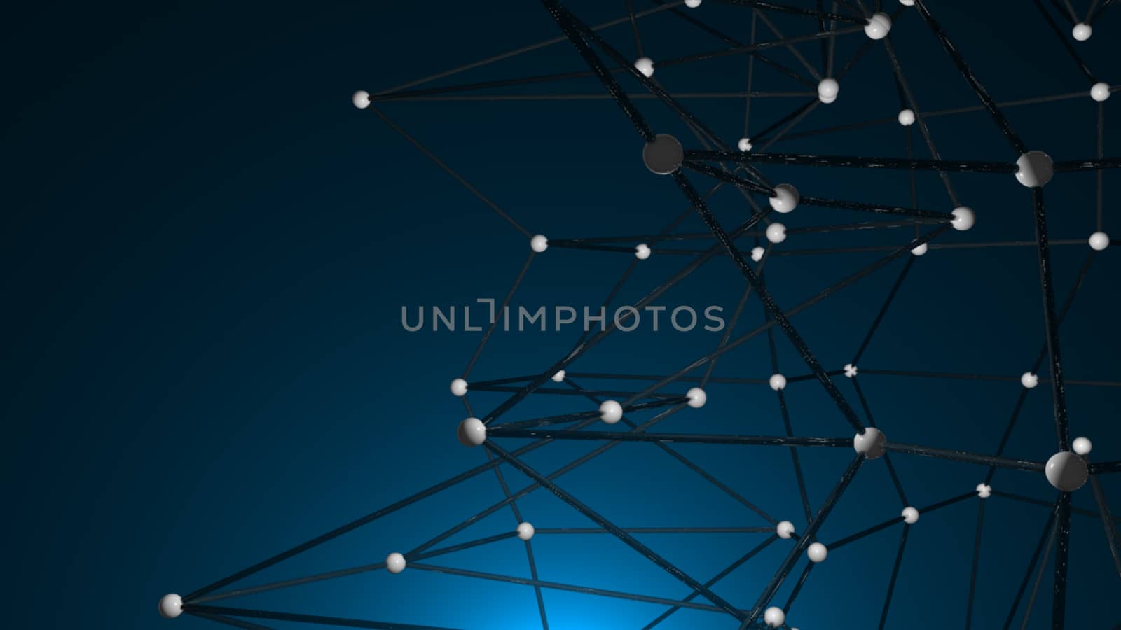 Abstract connected realistic dots. Network backdrop. 3D rendering