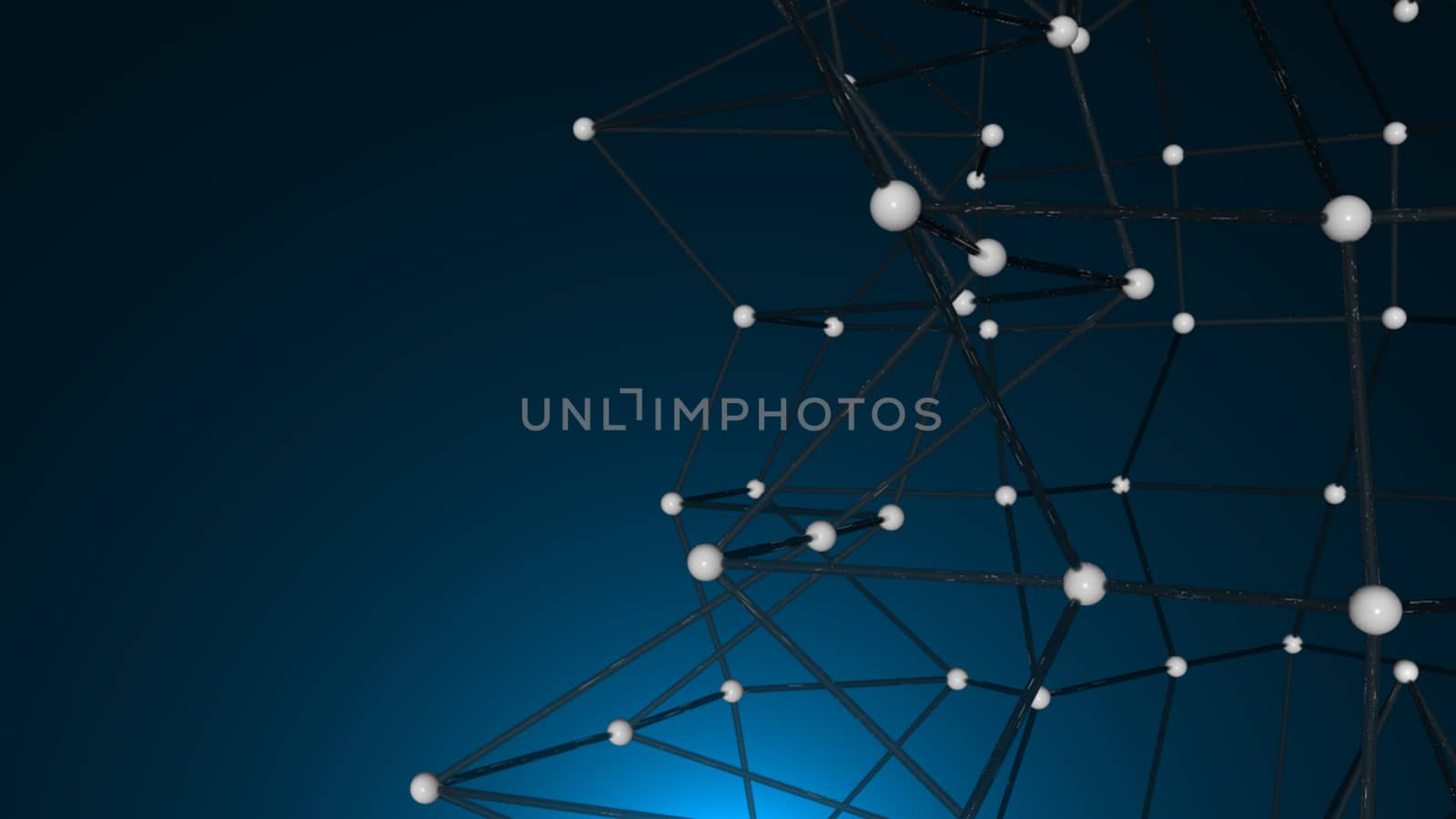 Abstract connected realistic dots. Network backdrop. 3D rendering