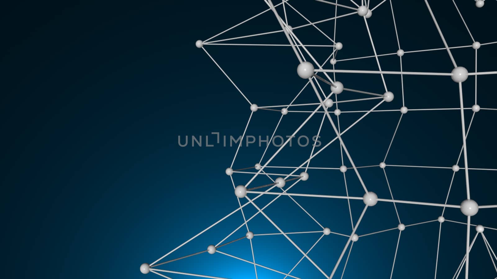 Abstract connected realistic dots. Network backdrop. 3D rendering