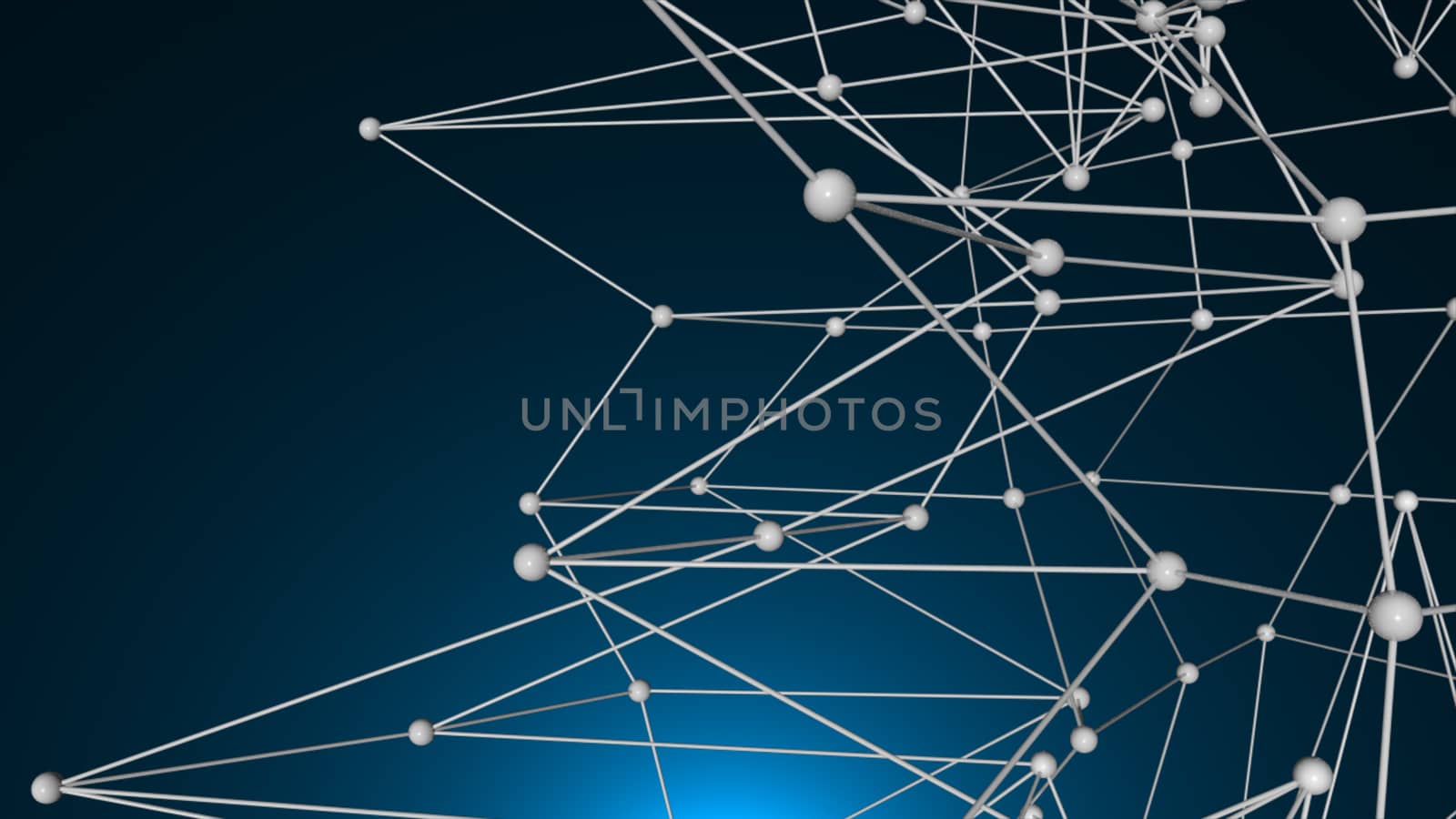 Abstract connected realistic dots. Network backdrop. 3D rendering