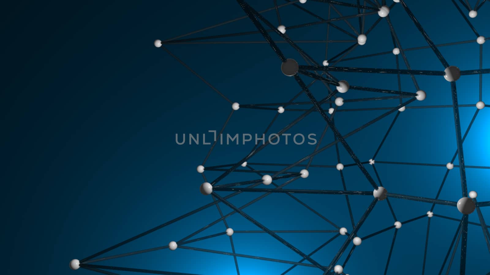 Abstract connected realistic dots. Network backdrop. 3D rendering