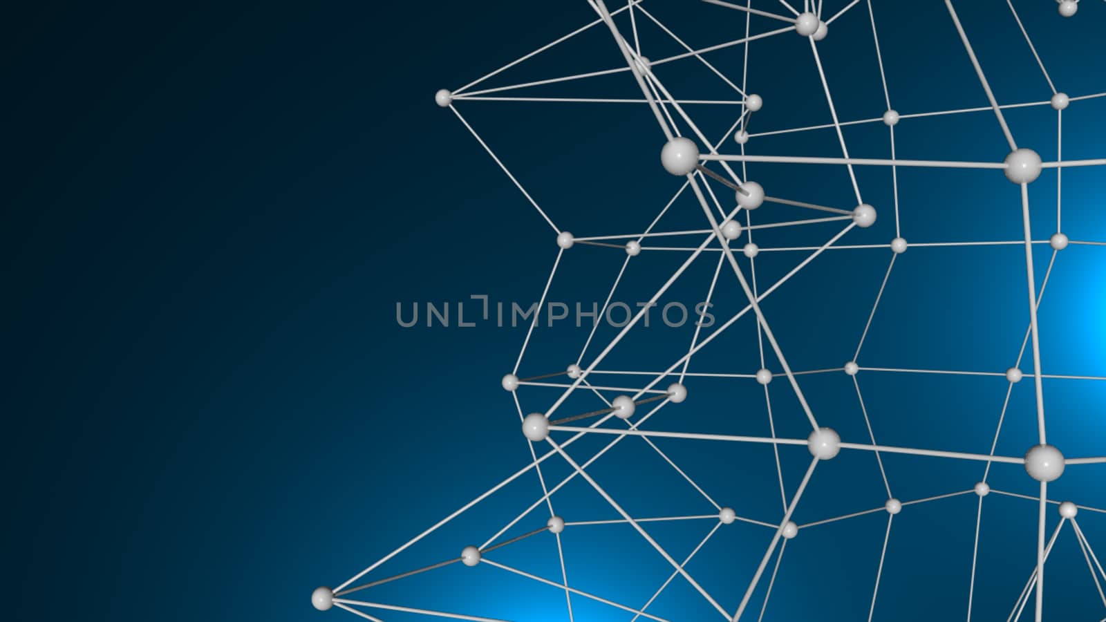 Abstract connected realistic dots. Network backdrop. 3D rendering