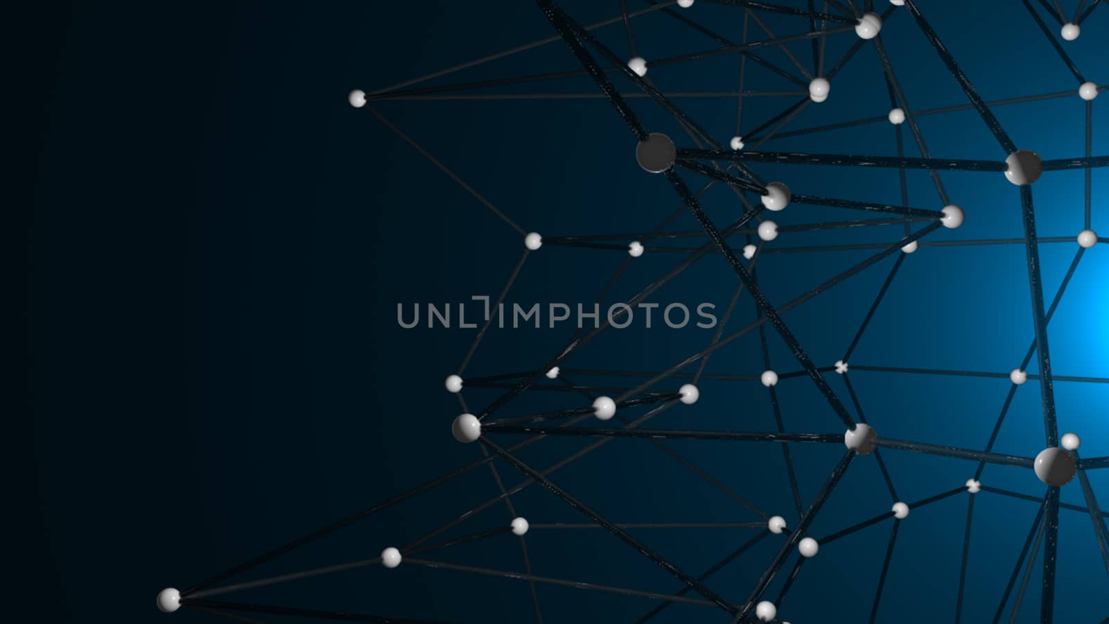 Abstract connected realistic dots. Network backdrop. 3D rendering