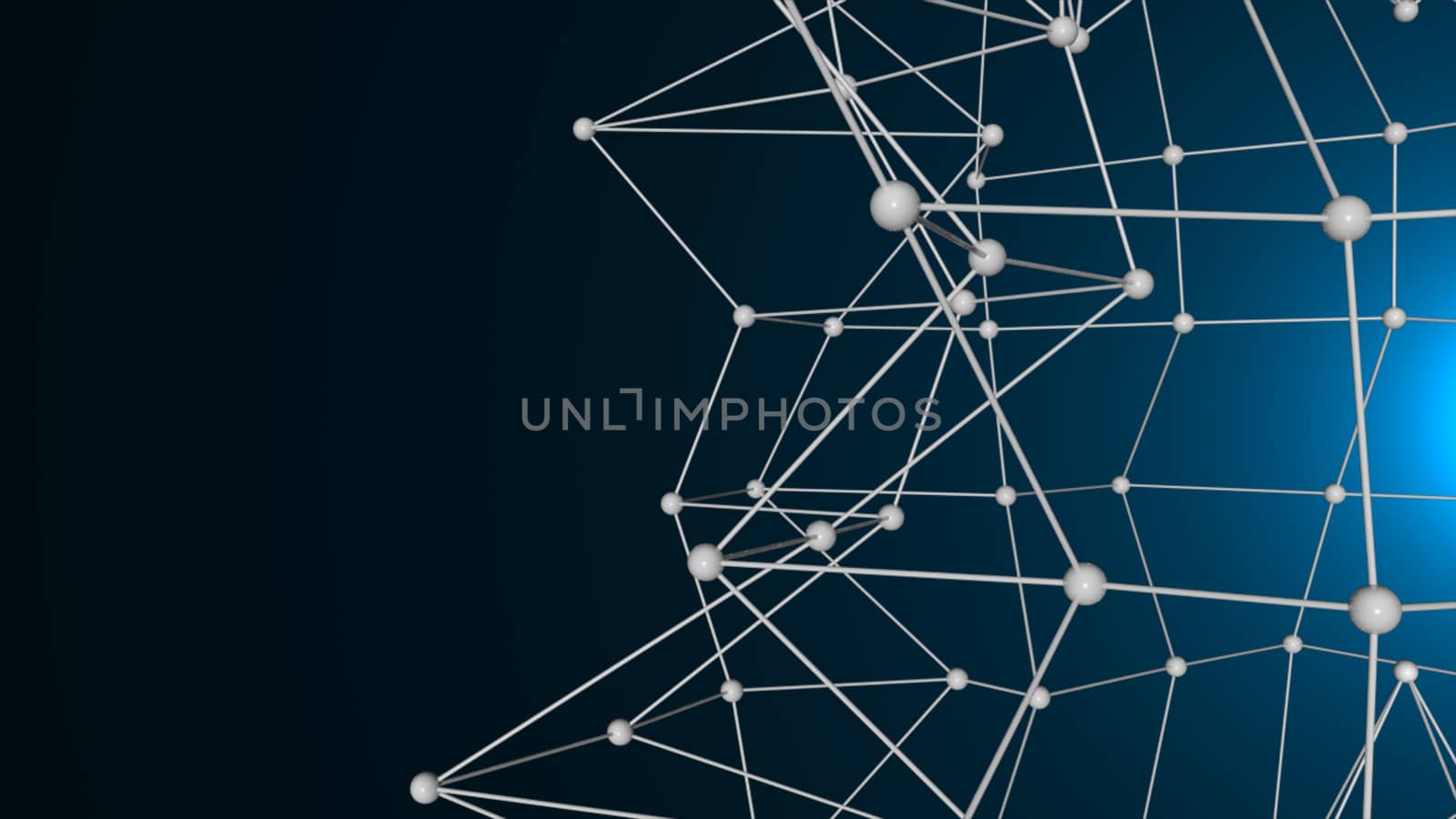 Abstract connected realistic dots. Network backdrop. 3D rendering