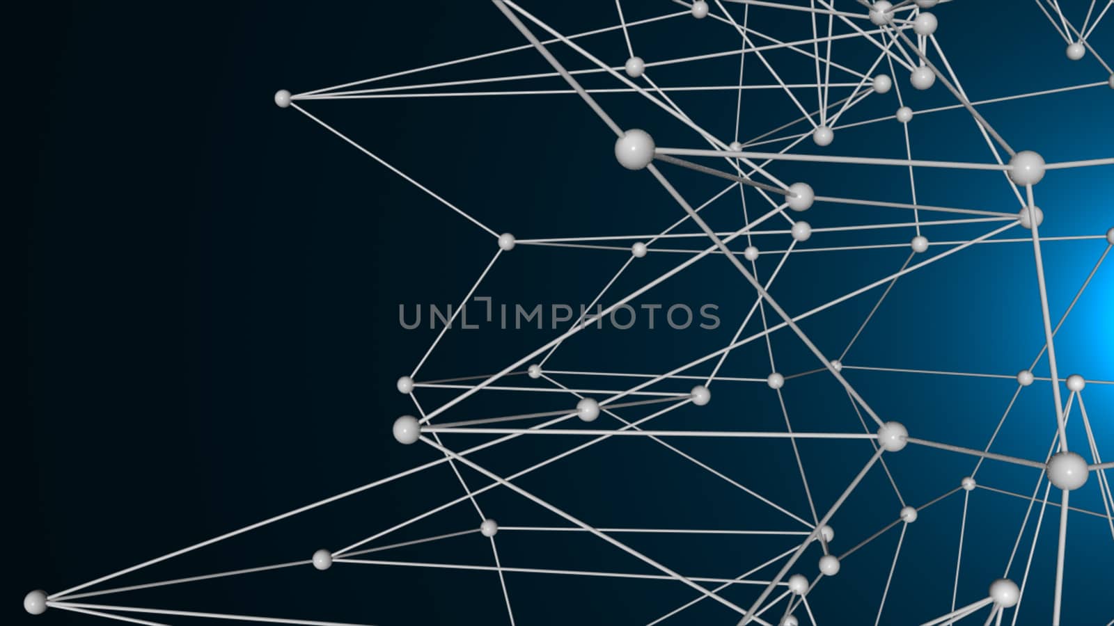 Abstract connected realistic dots. Network backdrop. 3D rendering